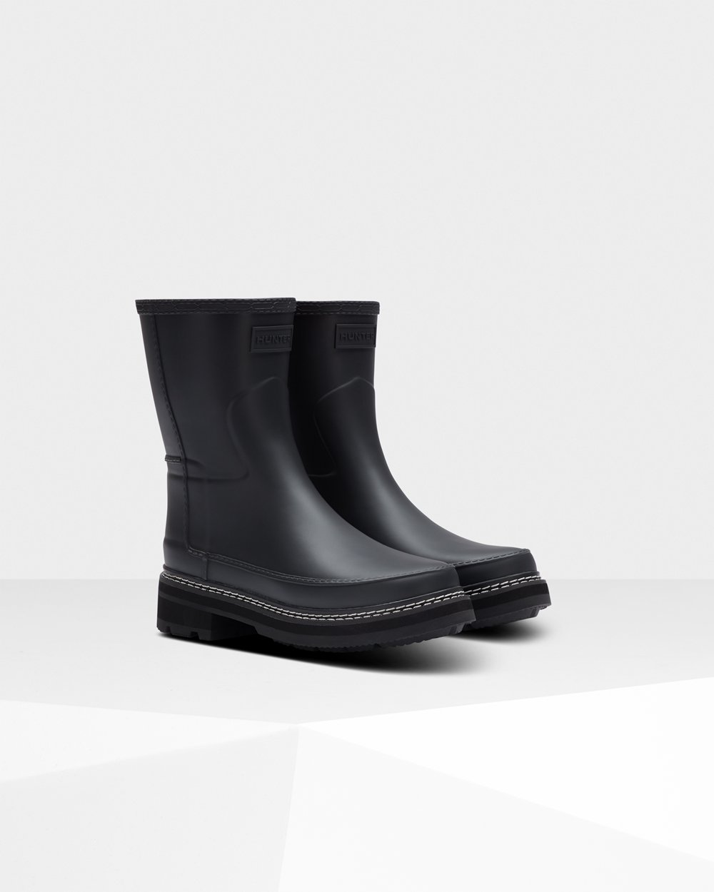 Hunter Refined Stitch Detail Short Rain Boots - Online Store Womens Black - BALZTJ816